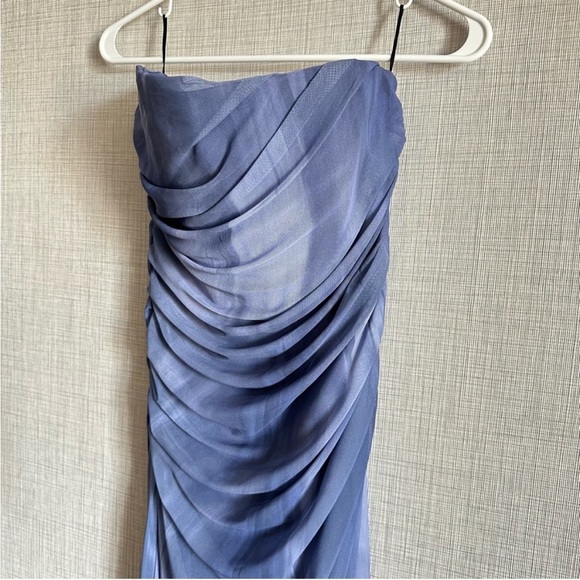 New Zara Strapless Tie Dye Tulle Fitted Midi Blue Purple Dress Large 8324/453 - Picture 5 of 6